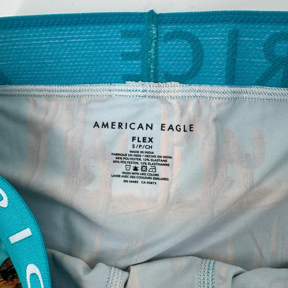 American Eagle Flex Mens Boxer Briefs S Desert Cactus Print Turquoise‎ Blue